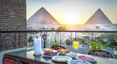 View from the Cairo hotel to the Pyramids in Giza