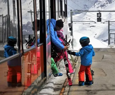 Train ride at Sochi with ski equipment