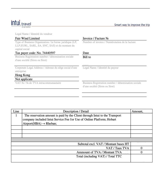 Example of an invoice