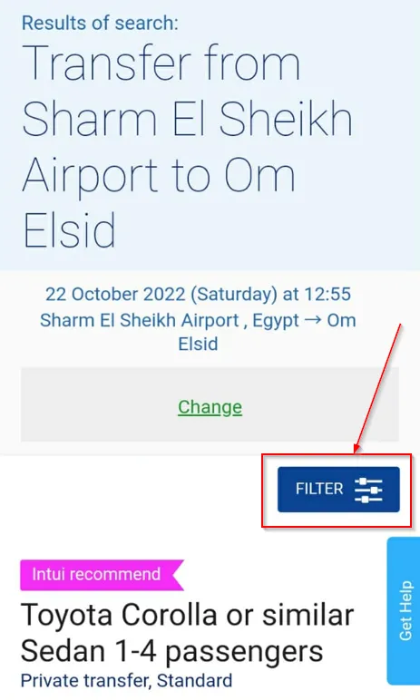 Filters for selecting a transfer offer with luggage
