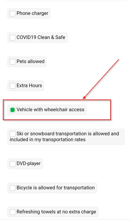 setting Vehicle with wheelchair access