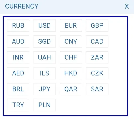 Fragment transfer order payment - currency selection when paying.