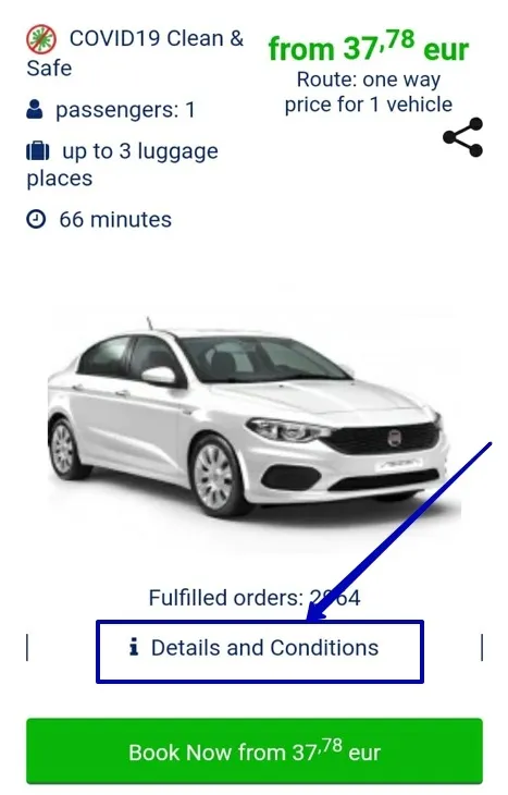 Fragment of order - details and conditions button placement.