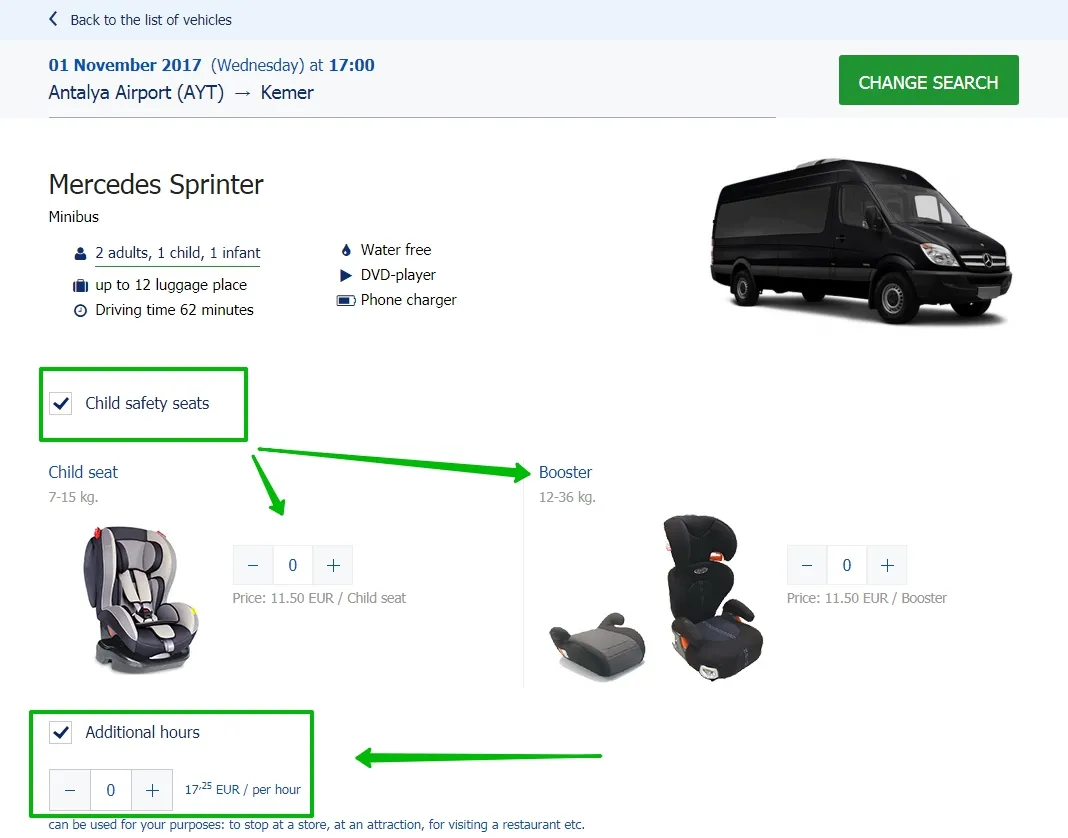 New possibilities and features on the Search and Booking page of transfers