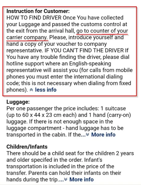 Instruction for the client to meet with a driver for shared transfer