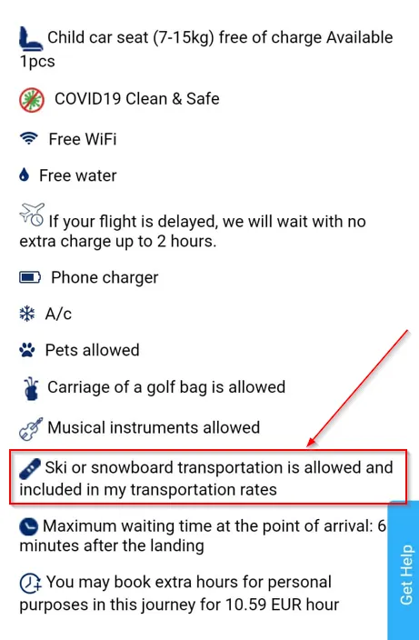 Ski or snowboard transportation is allowed in description