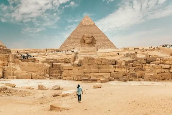 The statue of the Sphinx and the Pyramids in Giza
