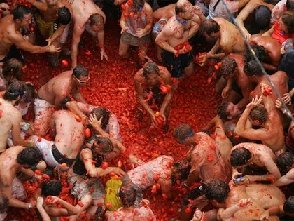 Tomato fight at festival in Spain